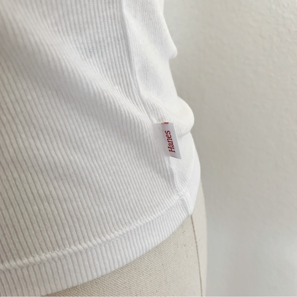 Hanes Originals White Scoop Neck Fitted Cropped Ribbed Tank Top Stretch Cotton - Picture 4 of 9